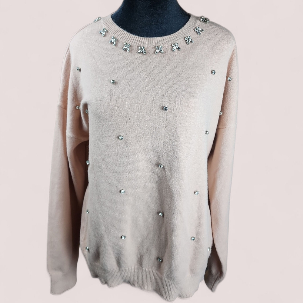 ON TWELFTH | NWT Coquette Bow Sequin Pastel Pink Soft Girl Pullover Sweater‎ | L